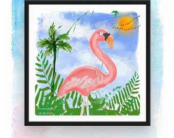 Digital Swan Painting, Original Swan Illustratie, 11,25 x 11,25 inch