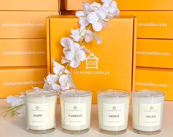 Italy Scented Candle Set: Rome, Florence, Venice, Milan - Soy Wax Blend