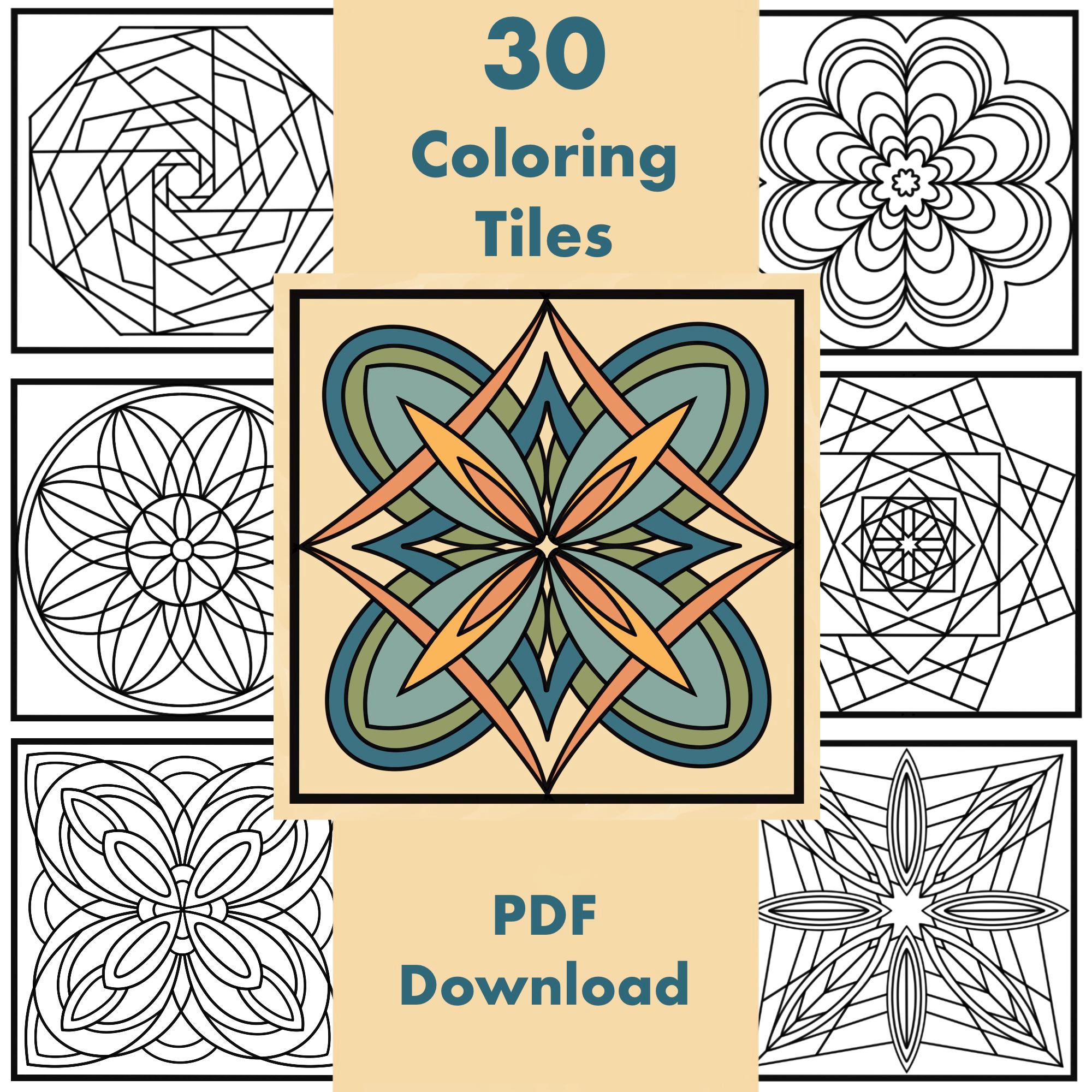 Tile Coloring Tutorial 30 Tile Coloring Pages | Square Geometric Patterns | Hand Drawn Designs ...