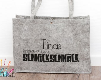 Tragetasche aus Filz, mit Name, personalisiert, firlefanz und Schnickschnack, hellgrau