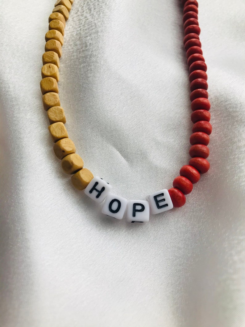 Handmade Beaded Necklace Couple Necklace Personalized Handmade Wood Bead Necklace Hope Beaded Necklace Beaded Letter Necklace