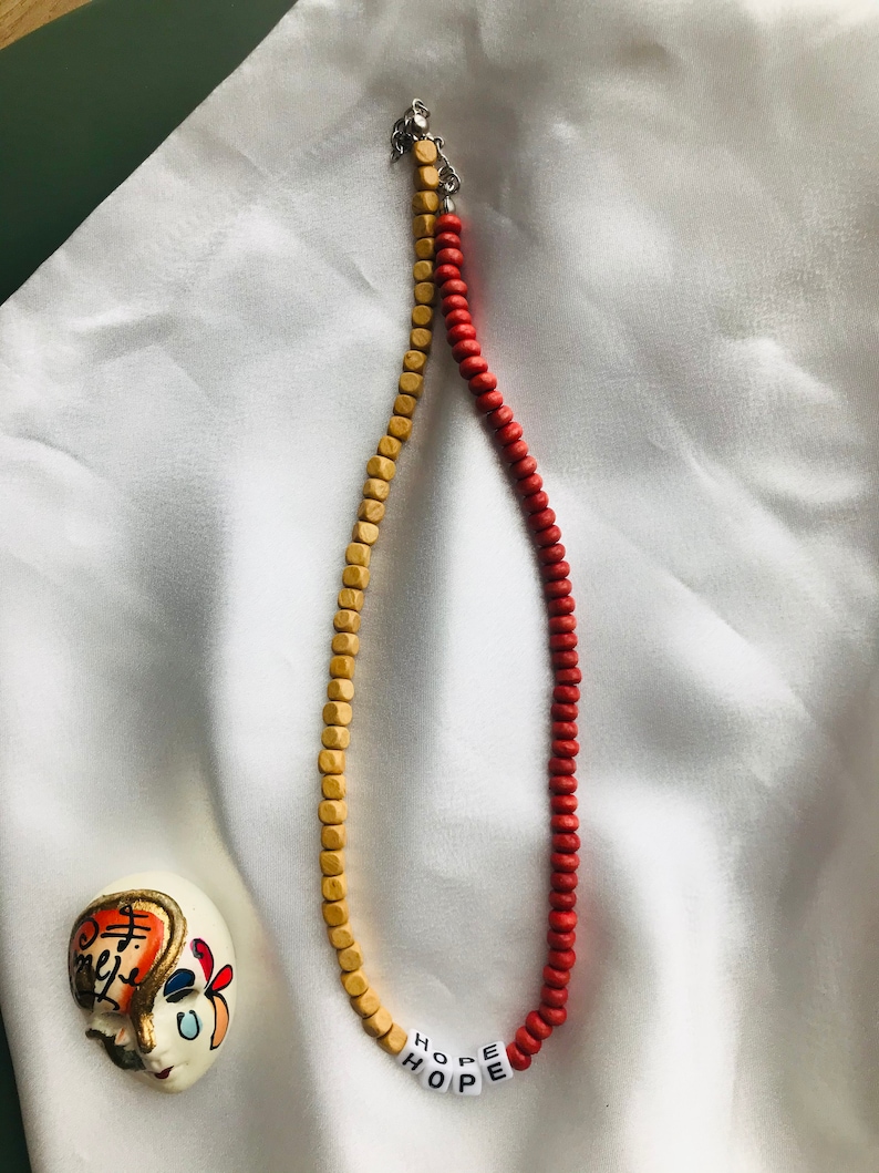 Handmade Beaded Necklace Couple Necklace Personalized Handmade Wood Bead Necklace Hope Beaded Necklace Beaded Letter Necklace