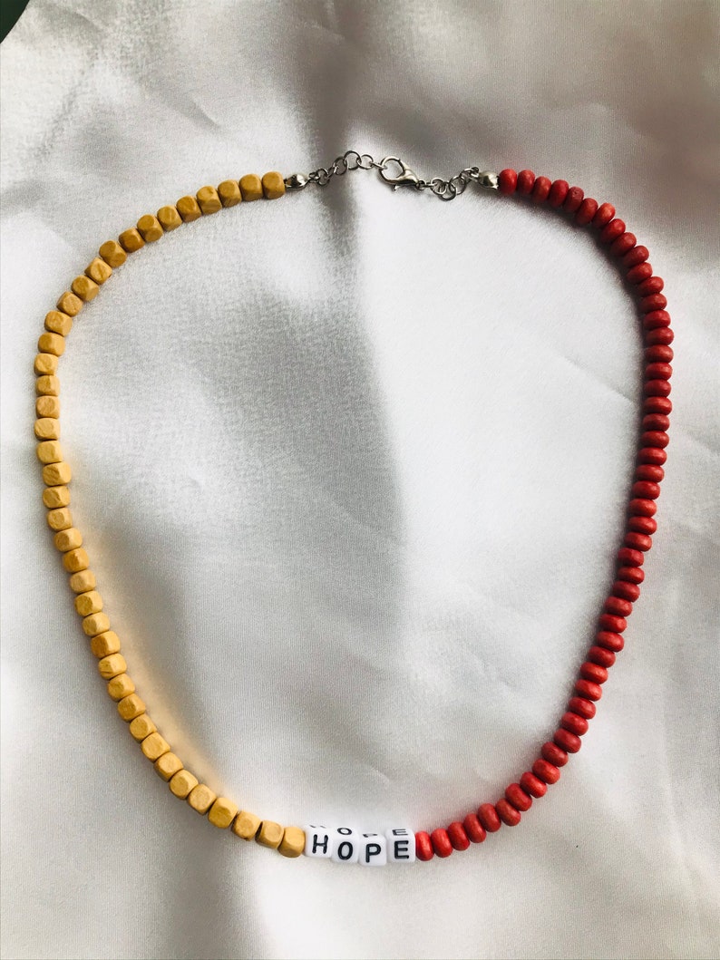 Handmade Beaded Necklace Couple Necklace Personalized Handmade Wood Bead Necklace Hope Beaded Necklace Beaded Letter Necklace