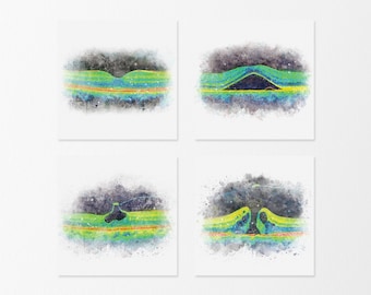 OCT Watercolor Style Eye Art – Set of 4 Optical Coherence Tomography Prints for Eye Doctor Office Decor