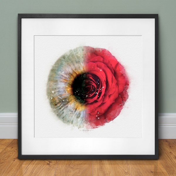 Rose flower art optometrist gift, iris and rose watercolor style optometrist art print, eye doctor decor - 232