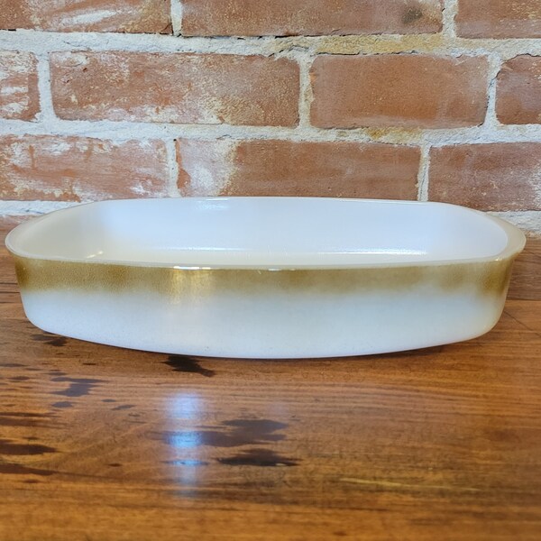 Vintage Mid-Century Federal Glass Iridescent Mesa Ombre Brown Green 1 1/2 Quart Heat Proof Casserole