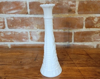 Vintage Milk Glass Bud Vase with Cross Hatch Design