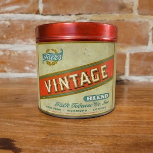 Antique Falk&#39;s Vintage Blend Tobacco Tin Mild and Aromatic Tobacciana Advertising