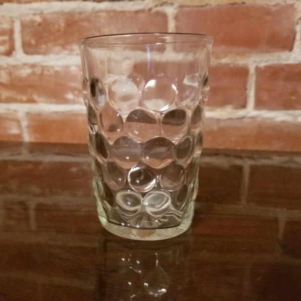 Vintage Clear Pressed Glass Tumbler with Raised Ball Design and Starburst Base Replacement