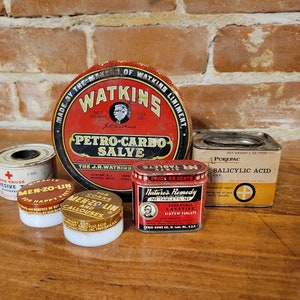 Vintage medizinische Bedarf für Apotheker und Kuriositätensammler (Sie Wählen!) Watkins Salve, Men-zo-lin, Nature&#39;s Remedy, Red Cross Tape