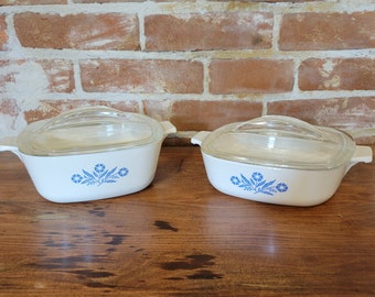 Vintage Mid-Century Corning Ware Bakeware Casserole Blue Cornflower Pyroceram Fin Handle Pyrex Lids (You Choose!) B-22 1, 1.5, and 2.5 Quart