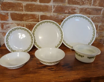 Vintage Corelle and Pyrex Crazy Daisy Green Spring Blossom Plates, Large and Small Bowls, and Cinderella Flat Rim Bowl (You Choose!)