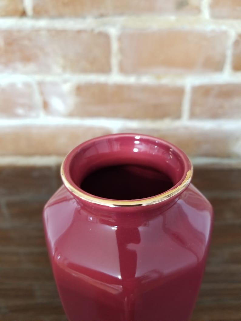 Vintage Burgundy Gold Rimmed Japanese Vase With Pheasants and Etsy