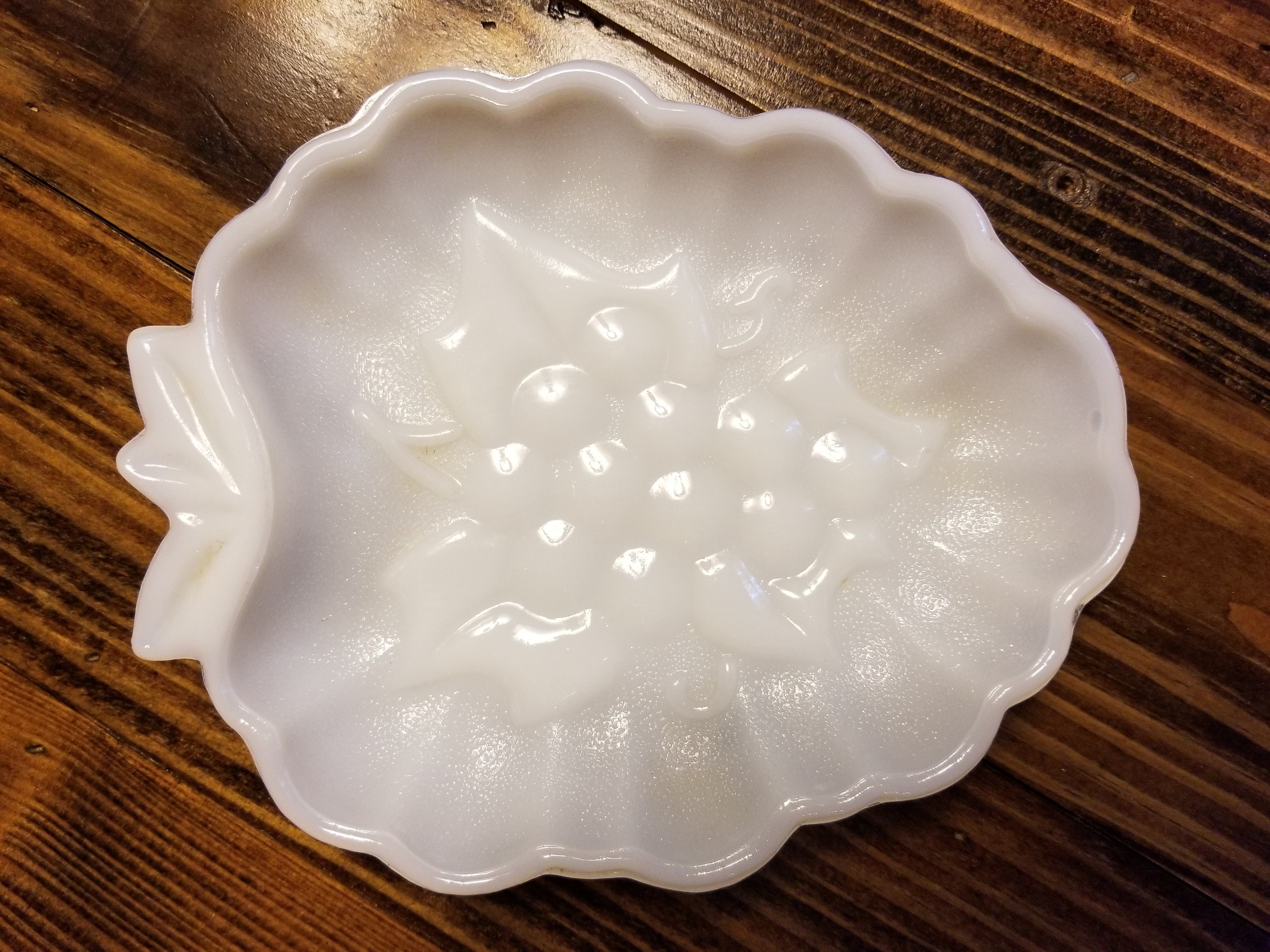 Vintage Midcentury Milk Glass Grape Pattern Candy Dish Etsy Israel