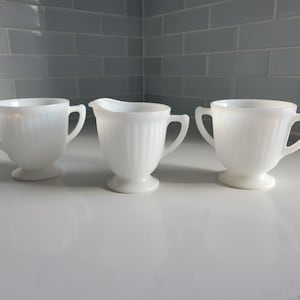 Vintage Translucent Milk Glass Creamer and Sugar Bowl Set Mid Century Farmhouse Décor