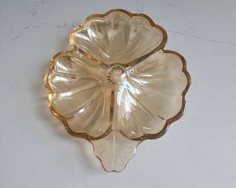 Jeannette Carnival Glass Marigold Three Section Trinket Dish