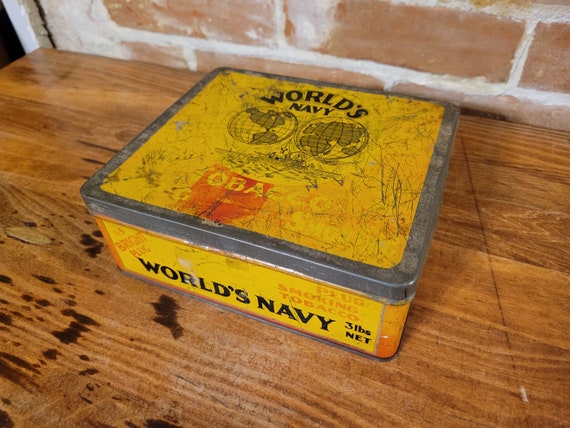 Vintage World's Navy Tobacco Plug Smoking Tin Tobacciana Advertising