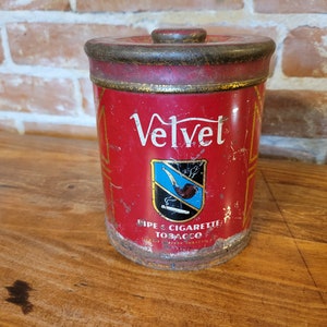 Antique Velvet Pipe and Cigarette Tobacco Tin Vintage Advertising Décor