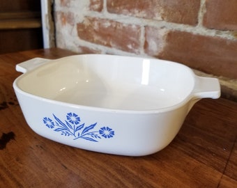 Vintage Corning Ware Bakeware Casserole Dishes with Blue Cornflower Pattern P-1-B Black and Blue Stamp NO LIDS