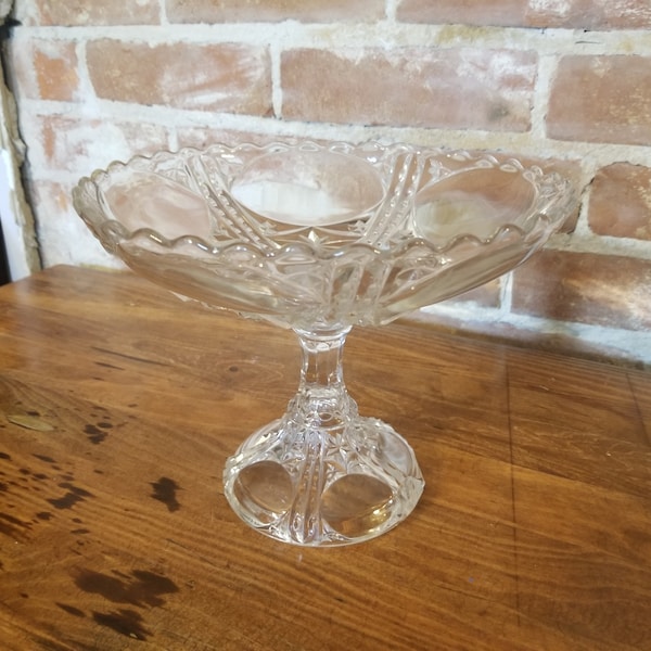 Vintage helder geperst glas voetstuk kom