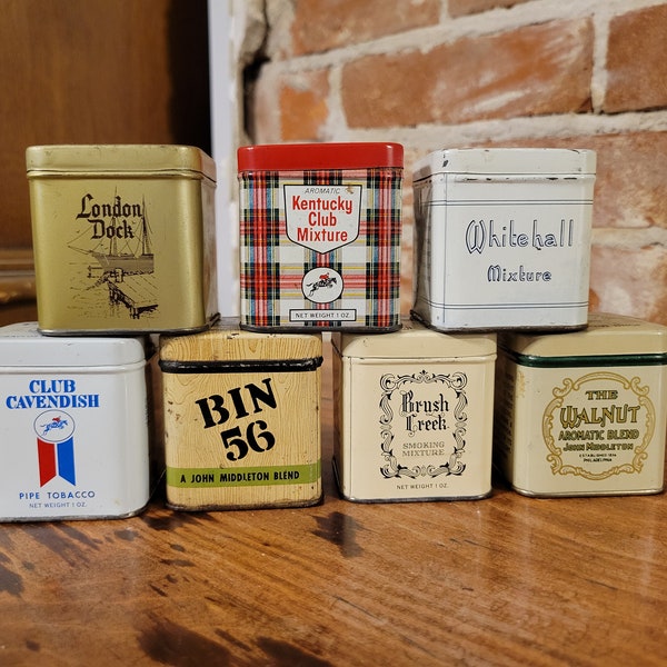 Vintage Pipe Tobacco Tins Kentucky Club, John Middleton, Bin 56, Brush Creek, Club Cavendish, London Dock, Whitehall, Walnut (You choose!)