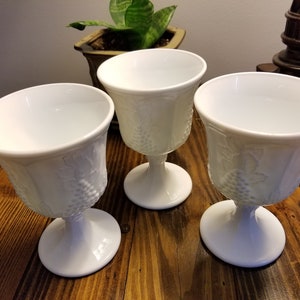 Vintage Sets of Indiana Glass Company Milk Glass Goblet- Harvest Grapes Pattern (You Choose!)