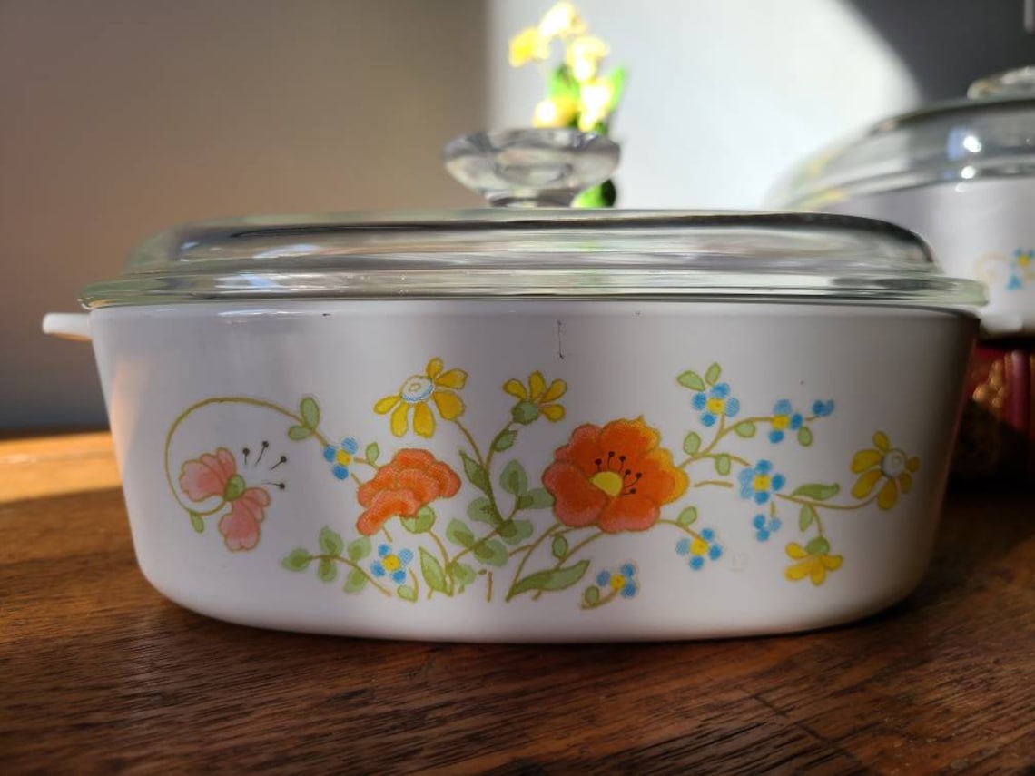 Vintage CorningWare Wildflower Pattern Covered Casserole Etsy