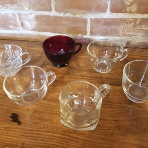 Vintage Mid-Century Pressed Glass Punch Tea Coffee Cups in Clear or Ruby Glass (You choose!)