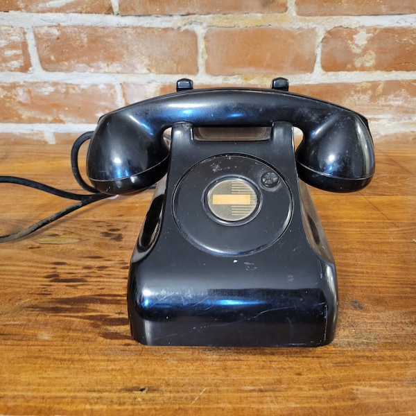 Vintage Mid-Century Black Bakelite Telephone Intra-Office Rotary Photo Prop Décor