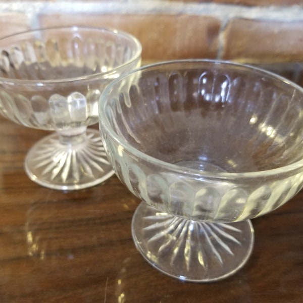 Vintage Mid Century Set of 2 Clear Pressed Glass Champagne/Sherbet Glass