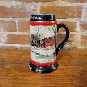 Vintage Budweiser &quot;An American Tradition&quot; Christmas Holiday Stein Anheuser-Busch Clydesdales 1990