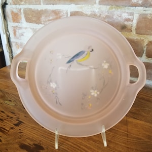 Vintage Hand Painted Tiffin Franciscan Frosted Satin Pink Glass Serving Platter Charger