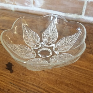 Vintage Pressed Cut Glass Bowl with Hobnail Leaf Pattern