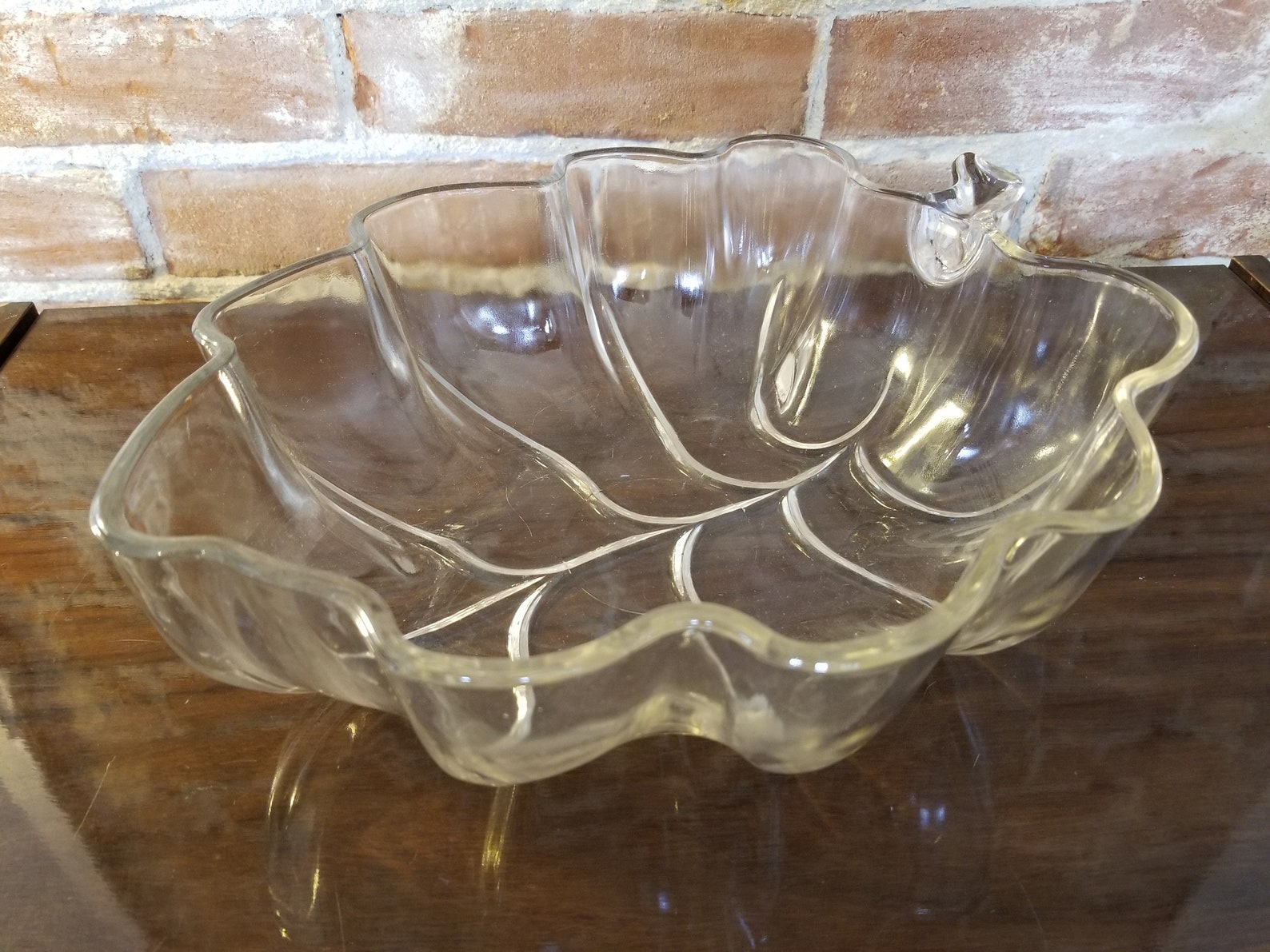 Vintage Clear Glass Leaf Salad Serving Bowl MidCentury Etsy