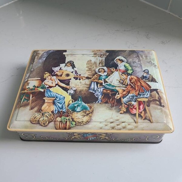 Vintage Daher Large Lidded Tin - Tableau of Everyday Life