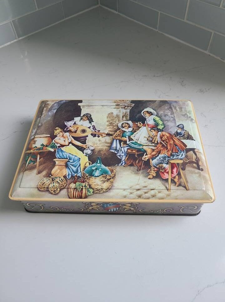Vintage Daher Large Lidded Tin - Tableau of Everyday Life