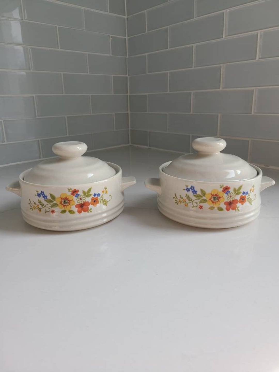 Vintage Sweet Flowers Bake Serve 'n Store Stoneware Individual Covered