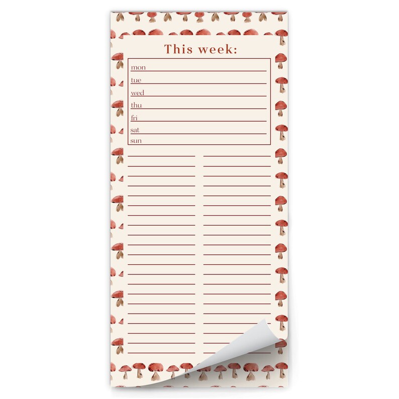 Magnetic Grocery List Notepad With Watercolor Mushrooms Etsy