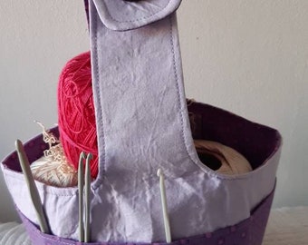 Upcycled fabric knitting and crochet bag