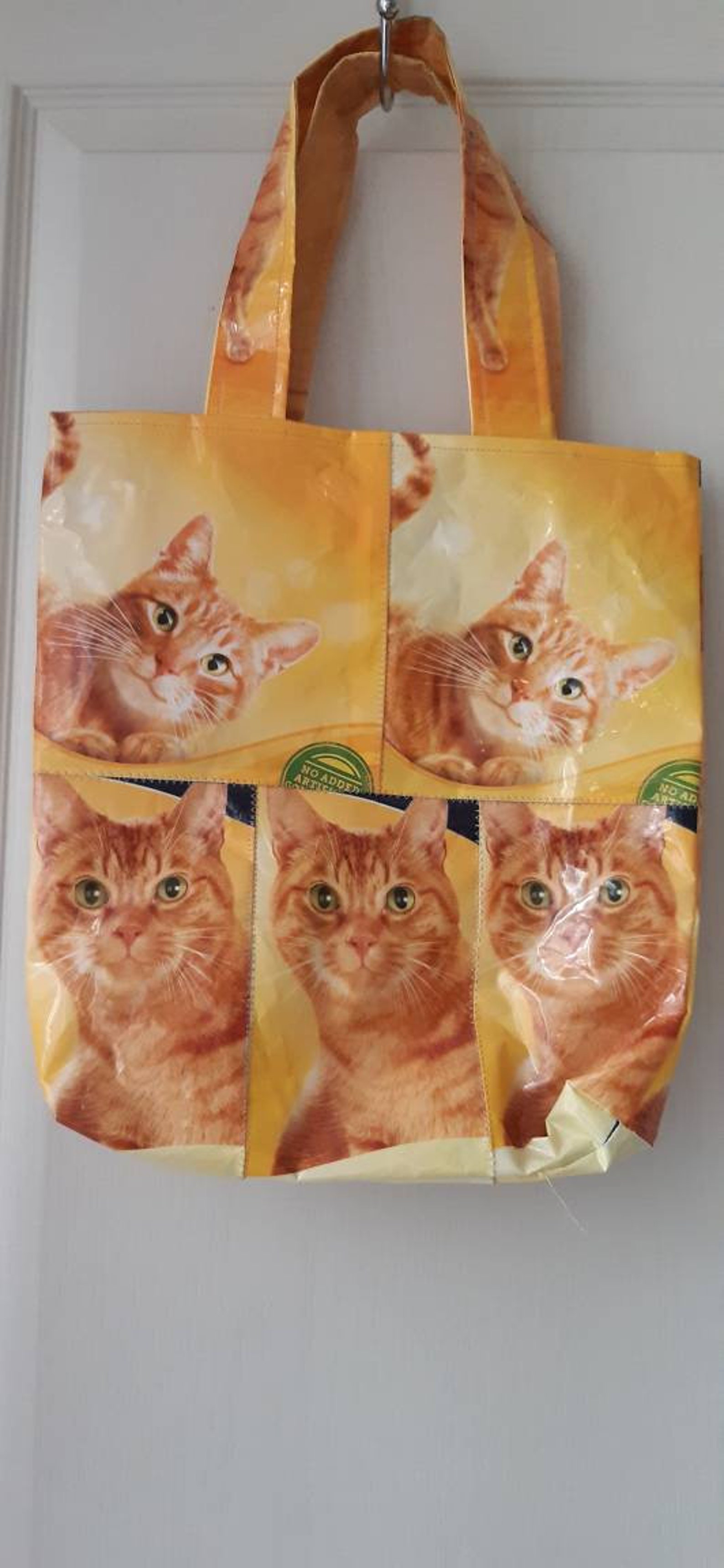 Upcycled ginger cat tote bag made from pet food bags Etsy