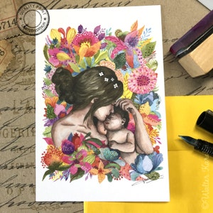 Carte postale - Mère à l'enfant - 10 x 15 cm