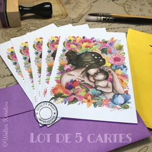 Lot de 5 Cartes postales - Mère à l'enfant - 10 x 15 cm