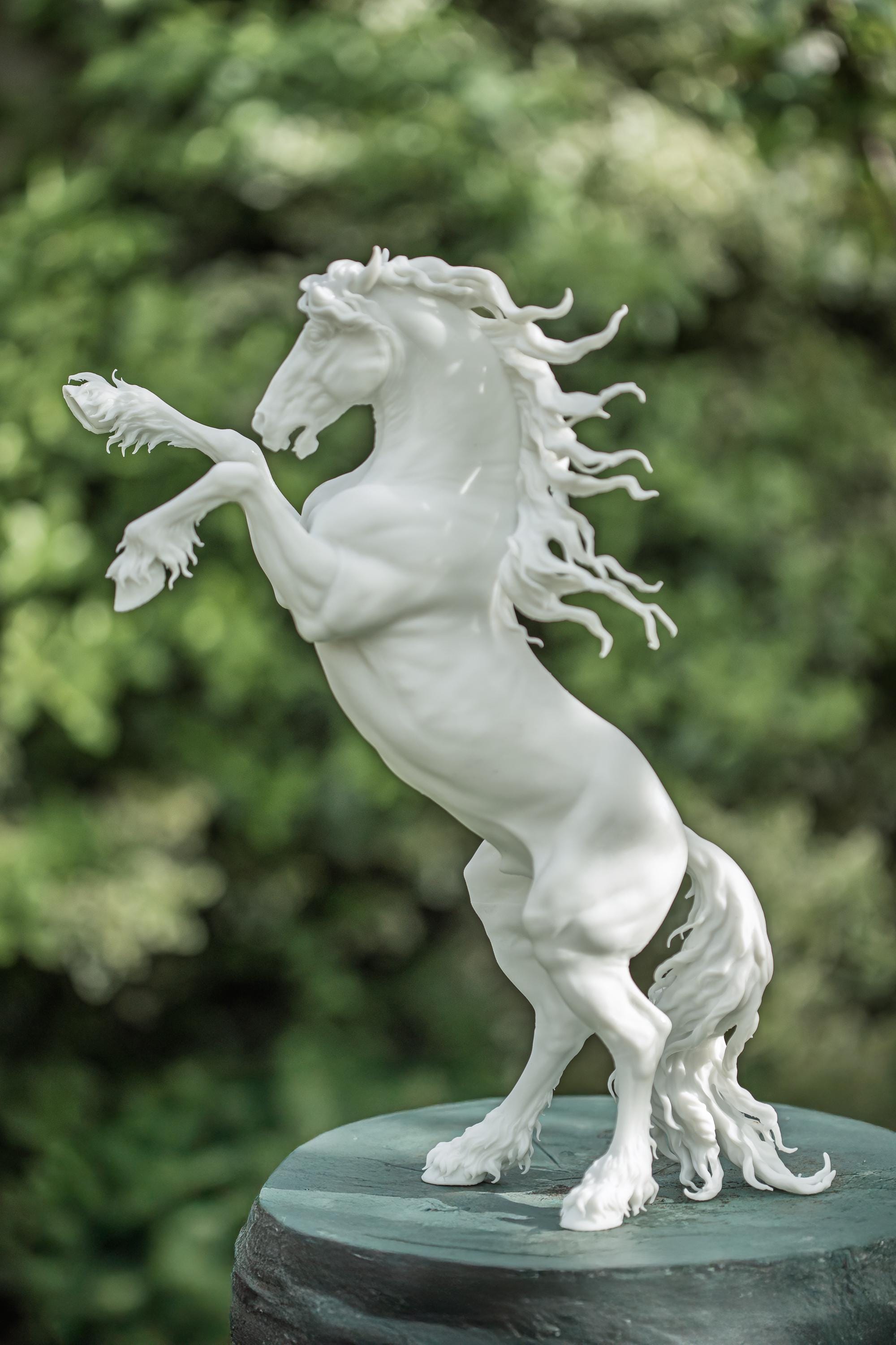 Friesian Stallion Rearing Model Horse Artist Resin - White Resin