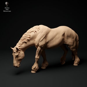Suffolk Punch, jument d&#39;artiste au pâturage, cheval en résine - résine blanche - prêt à préparer / à peindre - nombreuses options