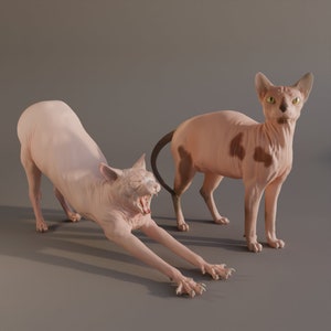 Sphynx Cat pair figurines - white resin ready to paint - unpainted sculpture / figurine