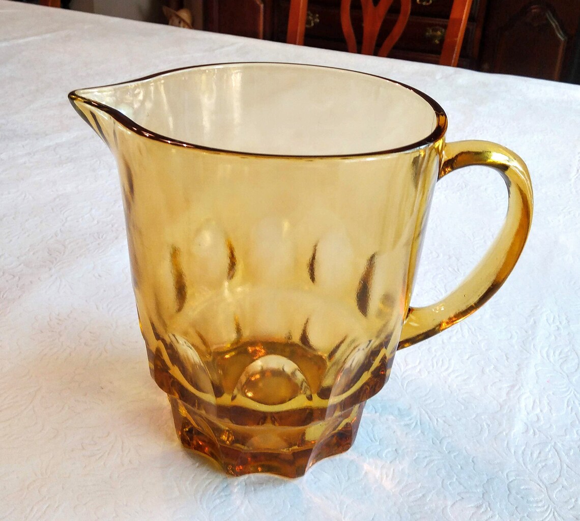 Vintage Amber Harvest Gold Heavy Glass Pitcher Etsy