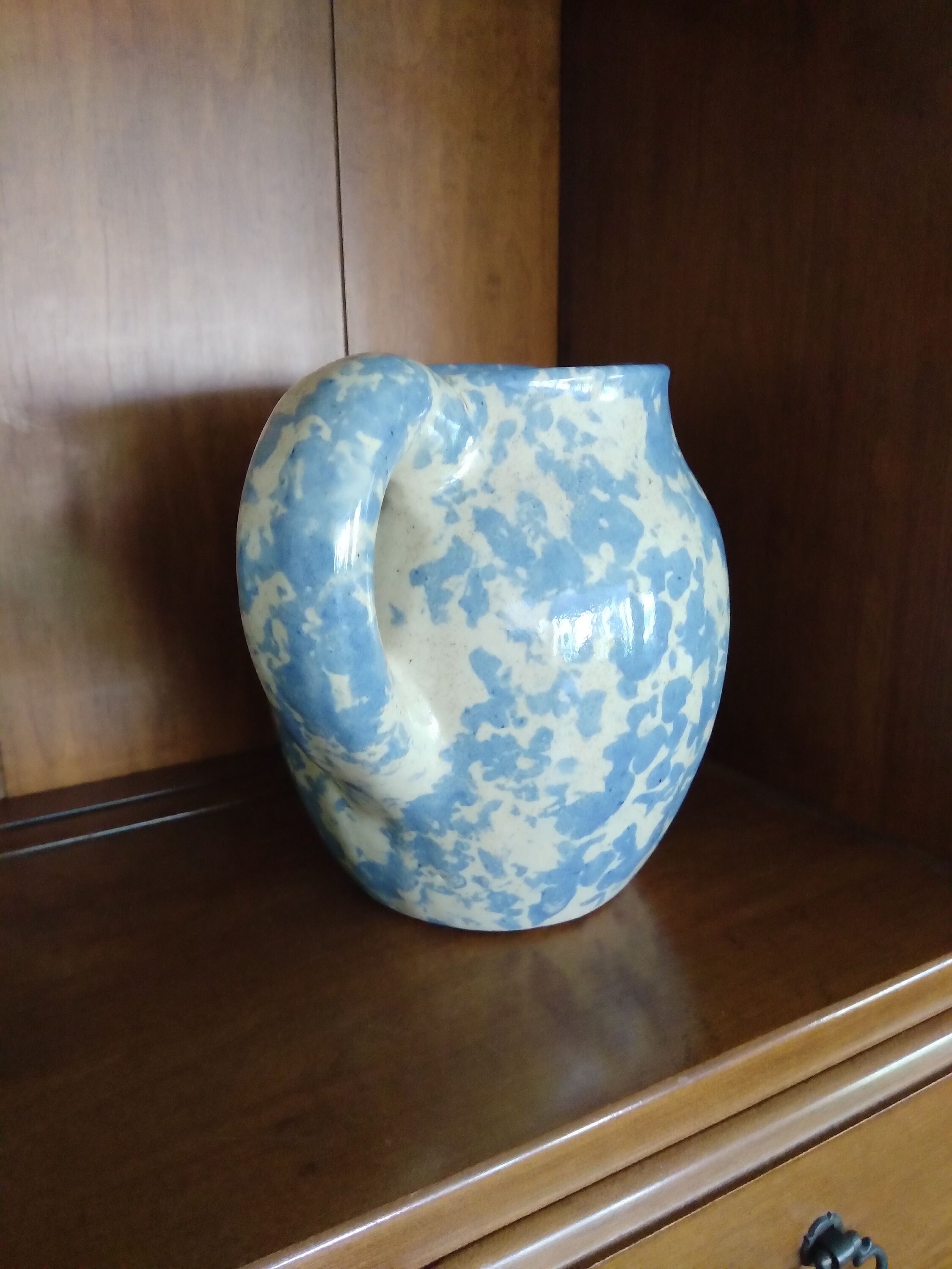 Vintage Bybee Spongeware BB Pottery Pitcher Blue and Beige Etsy