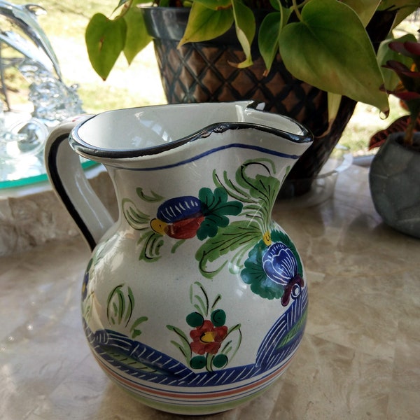 Vintage Menegatti Firenze Pottery Pitcher - Hand Painted Italy Art Pottery