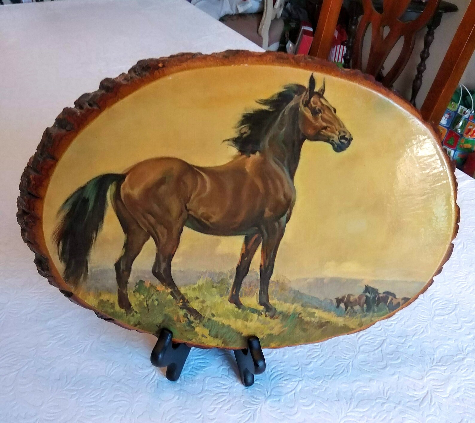 Vintage Wood Slab Art Horse Scene Stallion Overlooking the Etsy