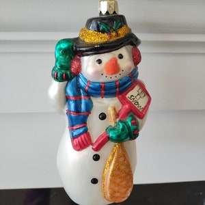 European Style Glass Christmas Snowman Ornament - Mouth Blown, Hand Crafted
